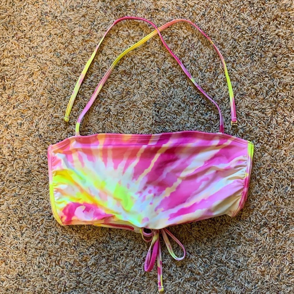 Women’s Juniors Xhilaration Bandeau Halter Neon Tie Dye Swimsuit Bikini Top